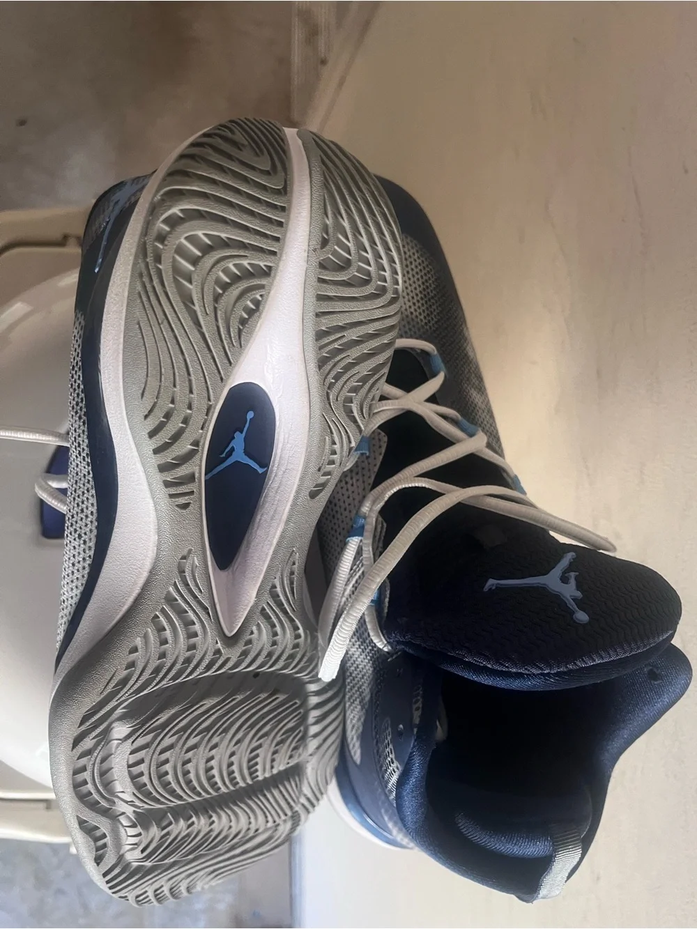 Jordan Navy and White Basketball Sneakers with Light Blue Jumpman